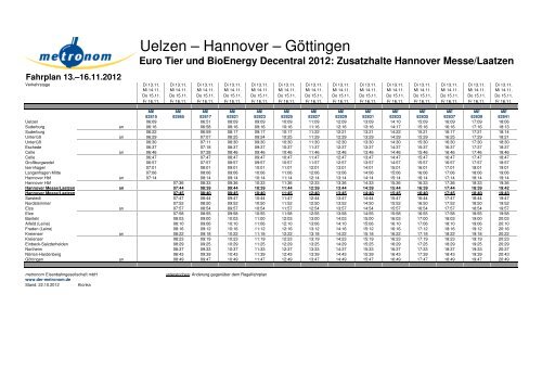 metronom Euro Tier Nov.2012 Fahrplan KBS 350 sw