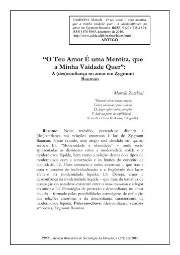 “O Teu Amor É uma Mentira, que a Minha Vaidade Quer”: - CCHLA