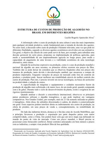 ESTRUTURA DE CUSTOS DE PRODUÇÃO DE ... - Embrapa Algodão