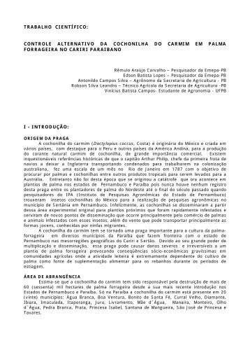 trabalho científico: controle alternativo da cochonilha do carmim
