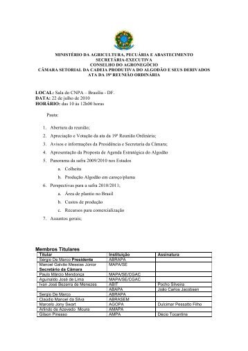 Membros Titulares - Ministério da Agricultura