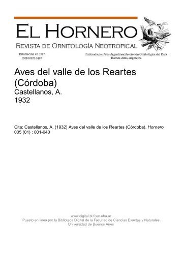 Aves del valle de los Reartes (Córdoba) - Biblioteca Digital FCEN ...