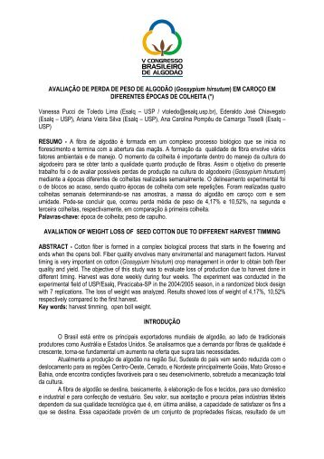AVALIAÇÃO DE PERDA DE PESO DE ... - Embrapa Algodão