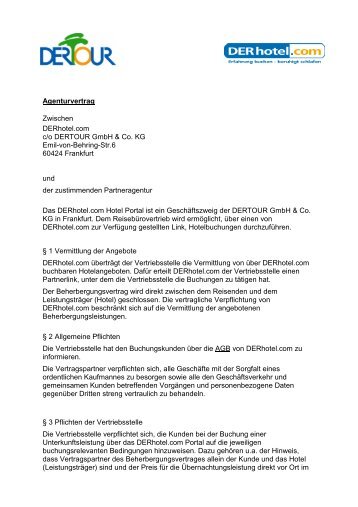 Agenturvertrag Zwischen DERhotel.com c/o DERTOUR GmbH & Co ...