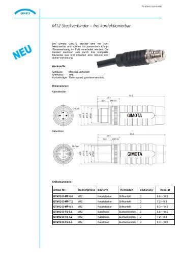M12 Steckverbinder – frei konfektionierbar - Gimota AG