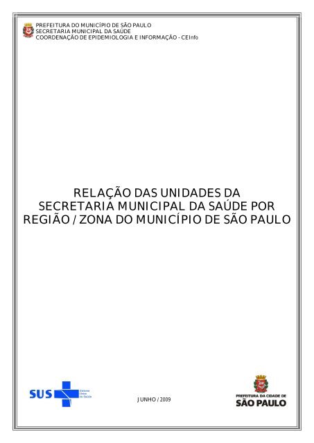 Relação das Unidades da Secretaria Municipal da Saúde