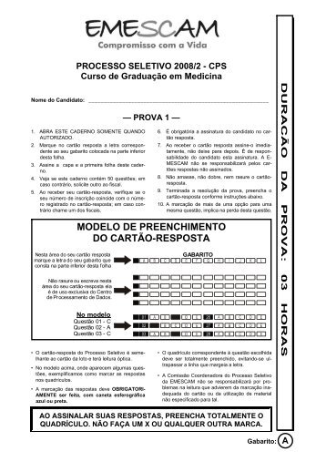 modelo de preenchimento do cartão-resposta - Emescam