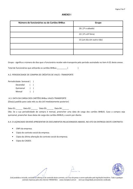 contrato de cessão de uso do cartão bhbus e prestação ... - Transfácil