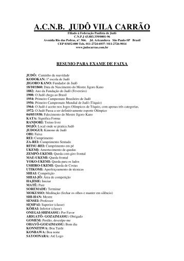 Resumo para exame de faixa - Judô Vila Carrão