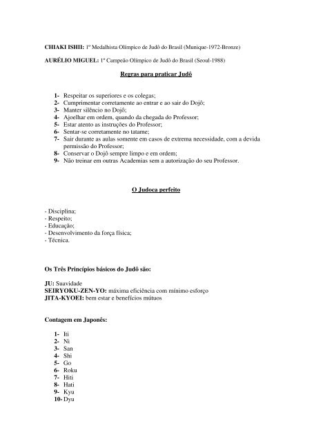 Resumo para exame de faixa - Judô Vila Carrão