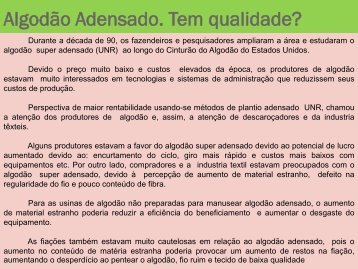 Palestra - Colheita adensado - qualidade da ... - Embrapa Algodão