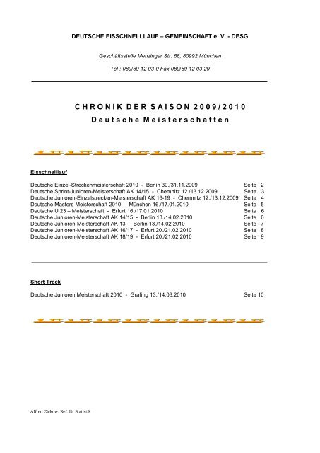 Chronik der Saison 2009-2010 Deutsche Meisterschaften - DESG