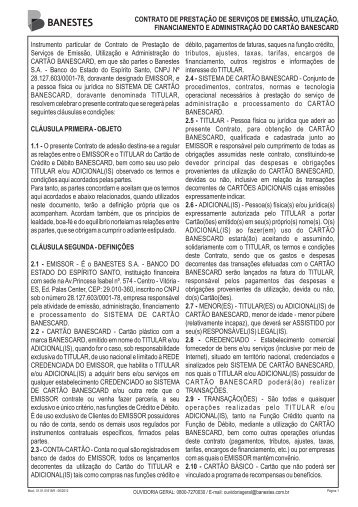 Contrato do Cartão Banescard - Banestes