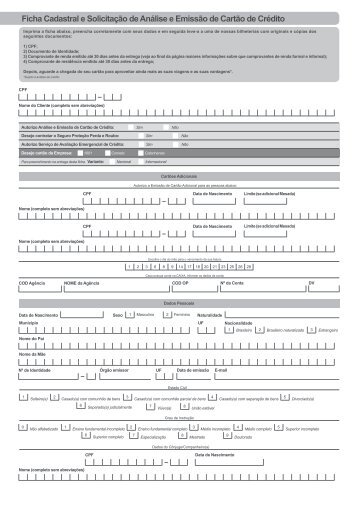Ficha Cadastral e Solicitação de Análise e Emissão de Cartão de ...