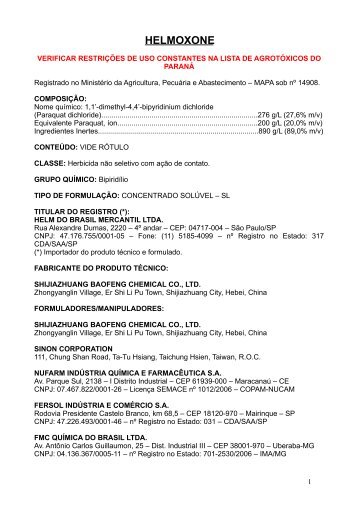 HELMOXONE - Secretaria da Agricultura e Abastecimento