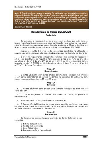 Regulamento do Cartão BELJOVEM - Município de Belmonte