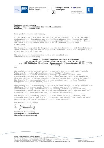 Einladung der IHK Südlicher Oberrhein - Design Center Stuttgart