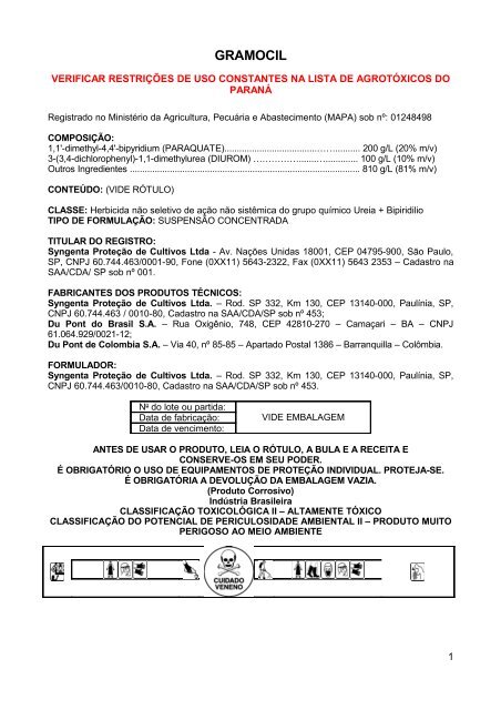 Gramocil - Secretaria da Agricultura e Abastecimento