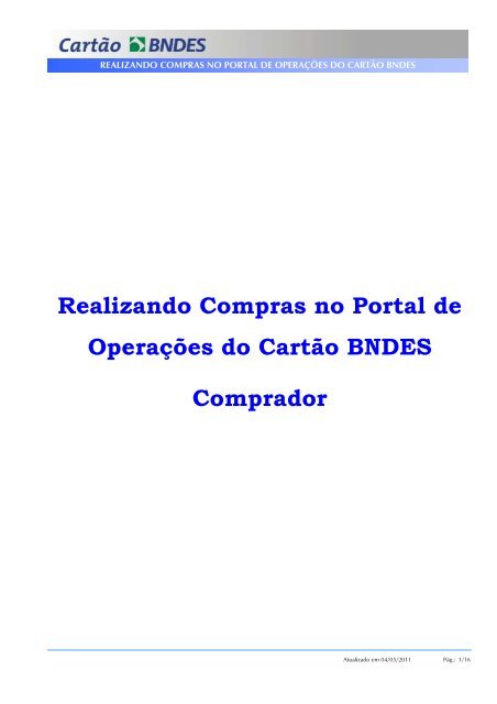 Manual do Comprador - Compras Diretas (PDF) - Cartão BNDES