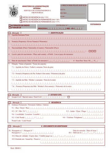 Cartão de Residência - Serviço de Estrangeiros e Fronteiras