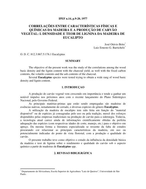 CORRELAÇÕES ENTRE CARACTERÍSTICAS FÍSICAS E ... - Ipef