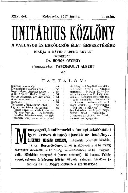 Unitárius Közlöny - 30. évf. 4. sz1917. április) - EPA