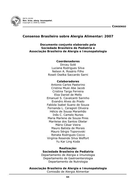 Consenso Brasileiro sobre Alergia Alimentar - Associação Brasileira ...