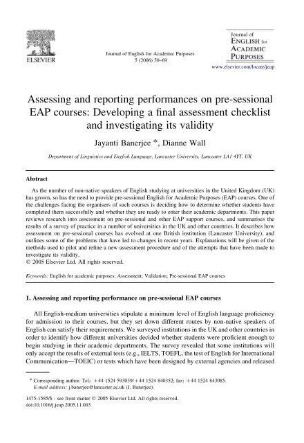 Assessing and reporting performances on pre-sessional EAP courses