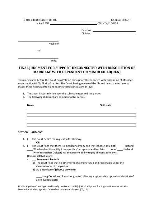 Florida Supreme Court Approved Family Law Form 12.994(a)