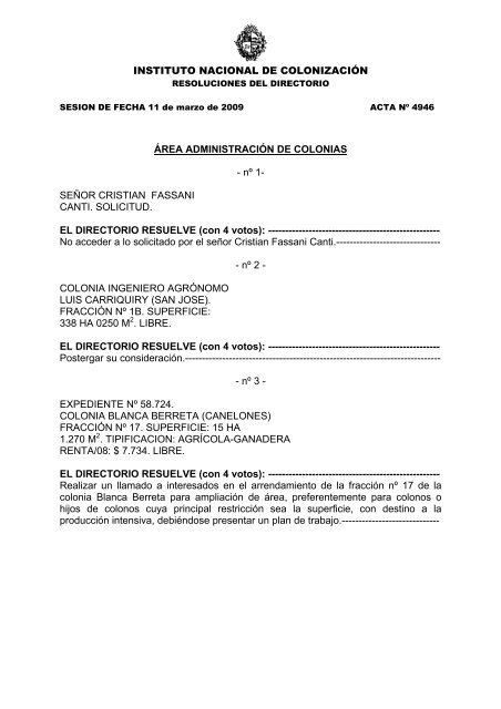 nº 1 Instituto Nacional de Colonización