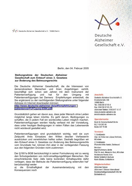 die Stellungnahme als PDF zum Ausdrucken - Deutsche Alzheimer ...