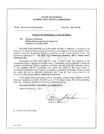 10-368 Josue Larose Part II - Florida Elections Commission
