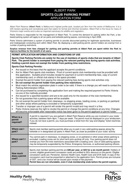 albert park sports club parking permit application form - Parks Victoria