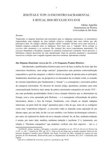 jesuítas e tupi: o encontro sacramental e ritual dos séculos xvi-xvii