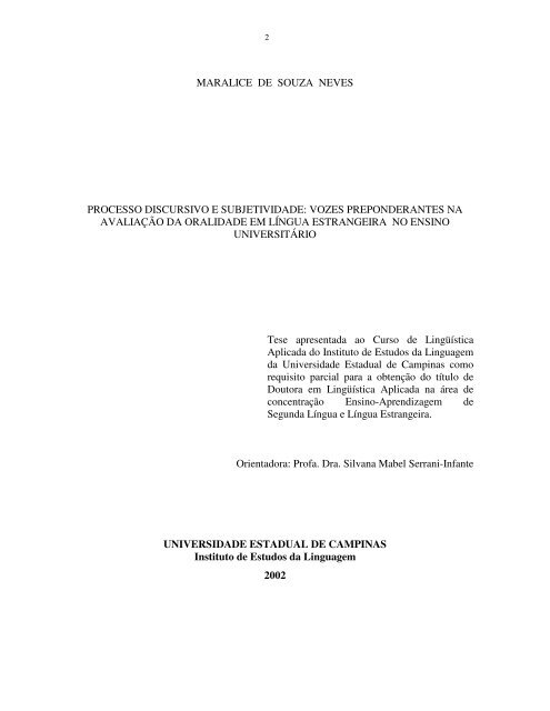 Processo discursivo e subjetividade: vozes ... - Maralice Neves