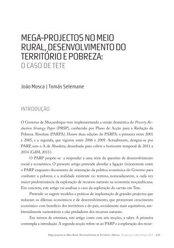 mega-projectos no meio rural, desenvolvimento do território e pobreza