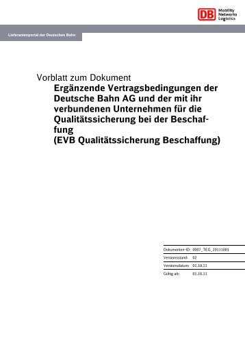 (EVB) - Qualitätssicherung Beschaffung - Deutsche Bahn  AG