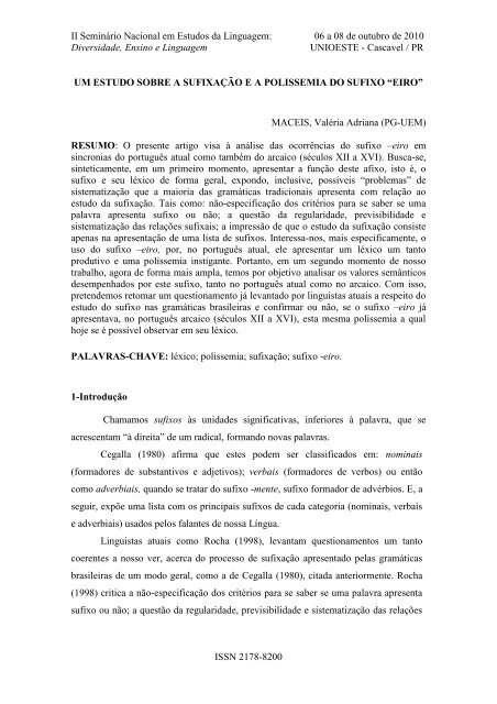 um estudo sobre a sufixação e a polissemia - Unioeste