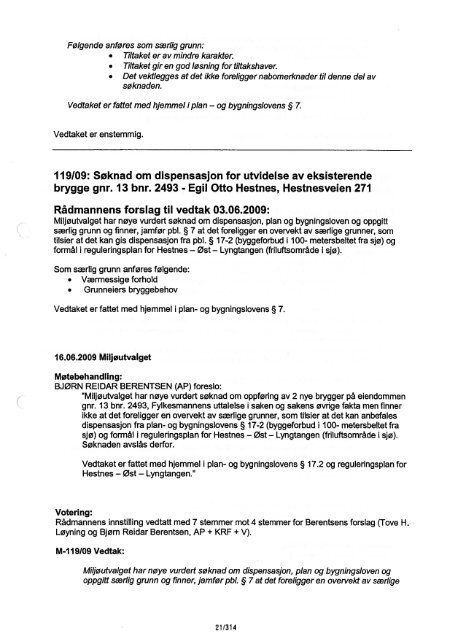 EIGERSUND KOMMUNE Miljøutvalget MØTEINNKALLING Saksliste: