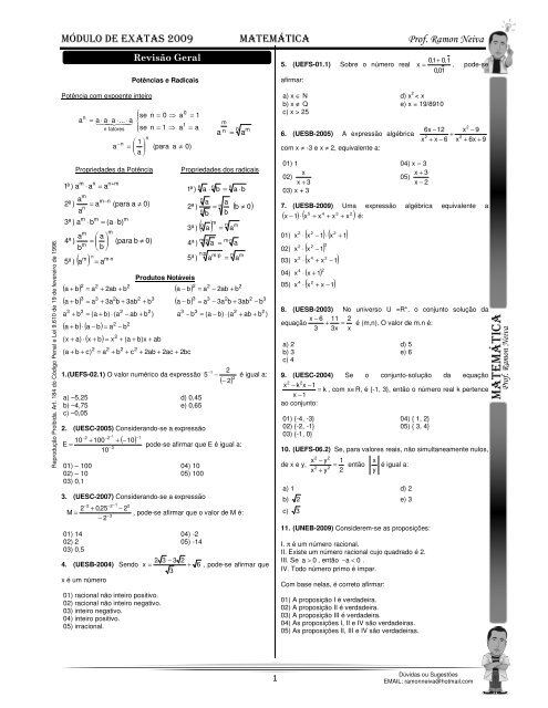 módulo de exatas - PROFESSOR RAMON NEIVA