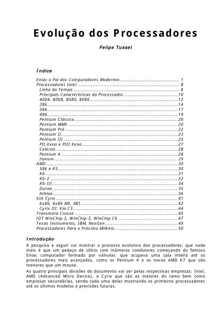 Evolução dos Processadores.