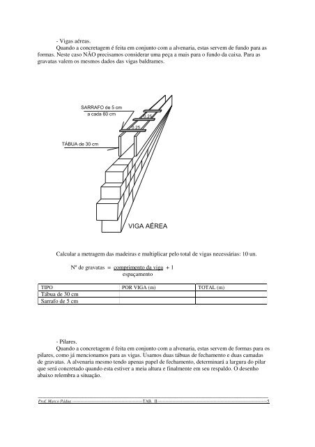 tabela ii - Prof. Marco Pádua Home Page