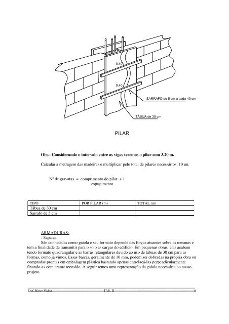 tabela ii - Prof. Marco Pádua Home Page