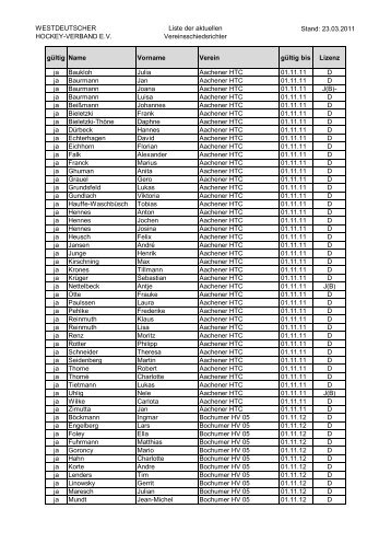 WESTDEUTSCHER HOCKEY-VERBAND E.V. Liste der aktuellen ...