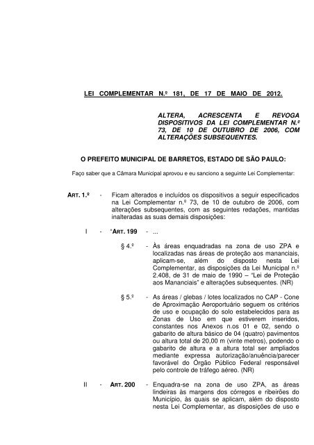 Lei Complementar nº 181 - Prefeitura de Barretos