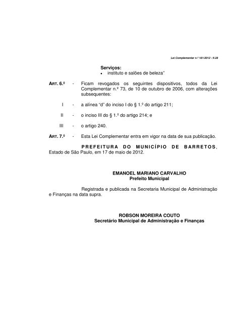 Lei Complementar nº 181 - Prefeitura de Barretos