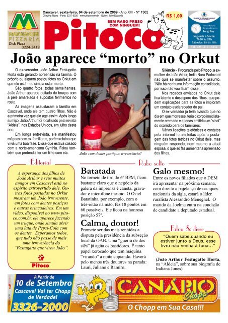 João aparece “morto” no Orkut - Pitoco