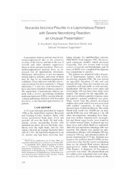 Nocardia farcinica Pleuritis in a Lepromatous Patient with ... - Index of