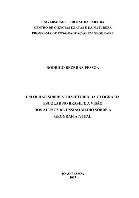 rodrigo bezerra pessoa um olhar sobre a trajetória da geografia ...