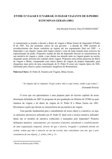 entre o viajar eo narrar: o olhar viajante de d.pedro ii em minas gerais